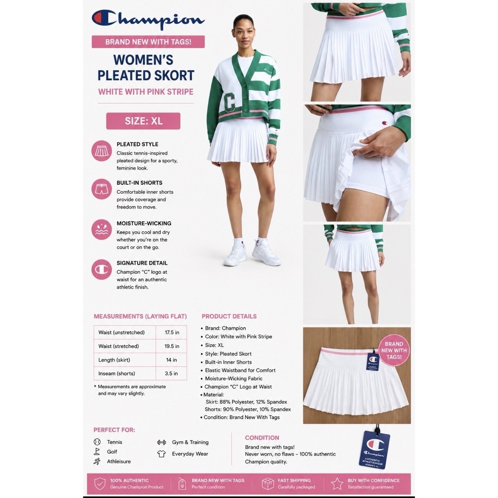Champion Women's Pleated Tennis Skort – Size XL